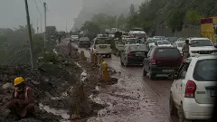 Vehicles move through a traffic congestion on Shimla-Kalka National Highway at Jabli in Solan district Himachal Pradesh