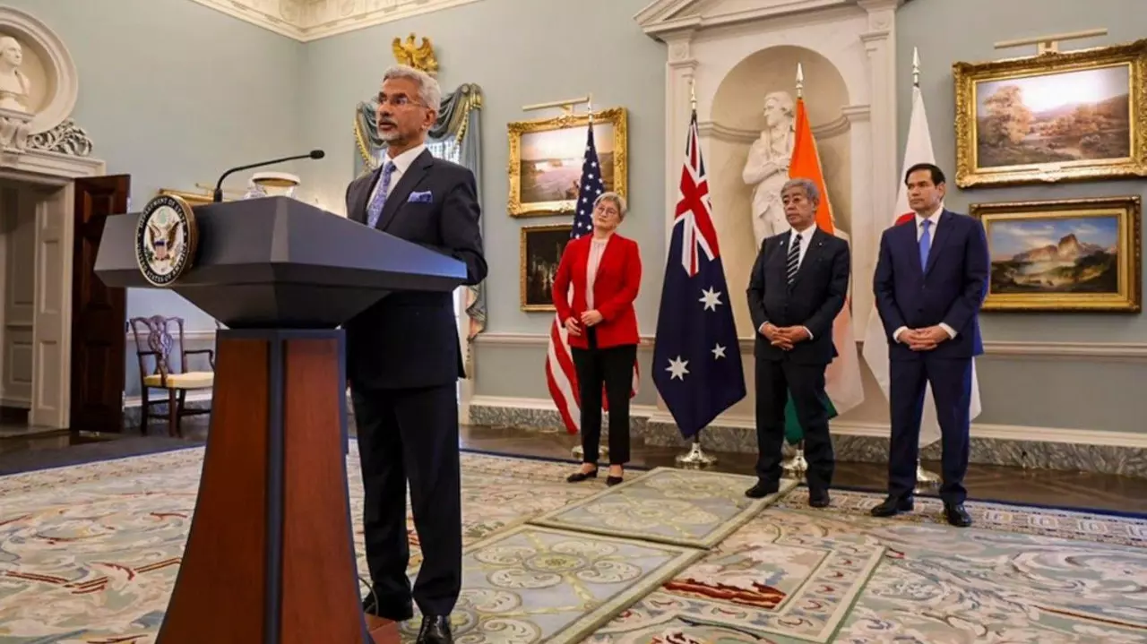 External Affairs Minister S Jaishankar addresses the media regarding the Quad Foreign Ministers meeting in Washington DC