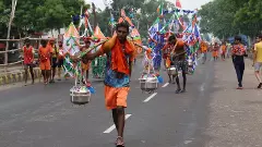 Hindu pilgrims performing Kanwar yatra
