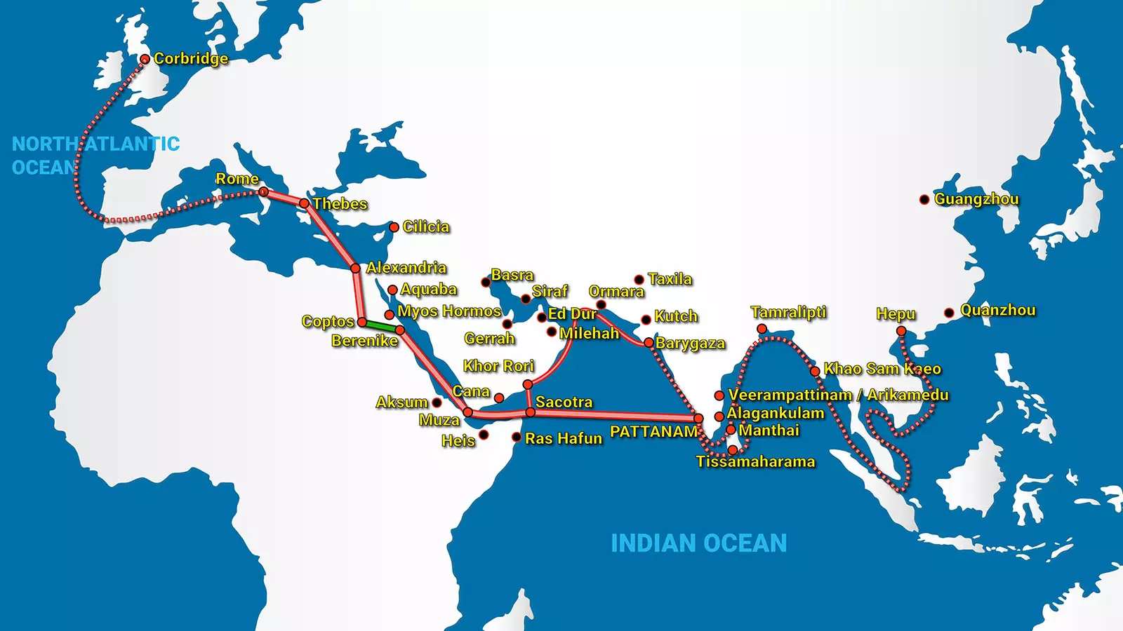 The two-way passage of people, materials, animals, plants, technology, art, ideas and culture to and from Hepu Site in south China to the Corbridge site Atlantic via Pattanam at her peak phase 100 BCE to 300 BCE. The two-way passage of people, materials, animals, plants, technology, art, ideas and culture to and from Hepu Site in south China to the Corbridge site Atlantic via Pattanam at her peak phase 100 BCE to 300 BCE.