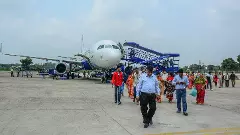 Passenger airplane docking at Jammu Airport