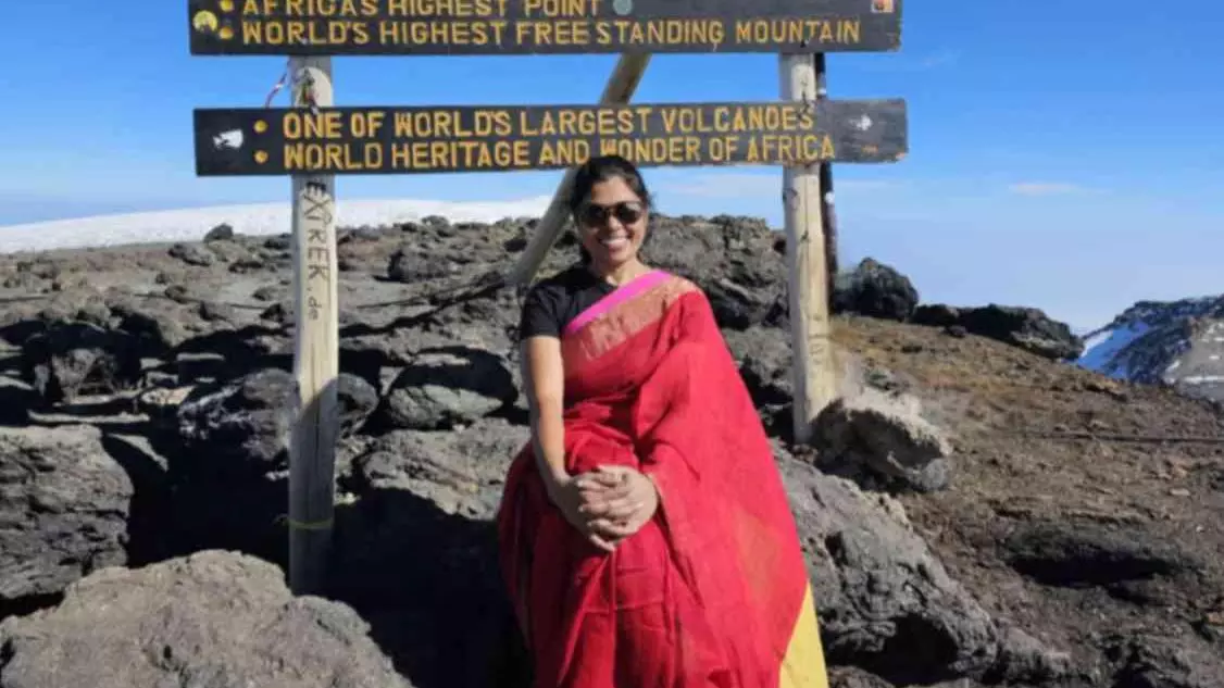 Dr Issa Fathima Jasmine flaunts traditional saree look after conquering Mount Kilimanjaro