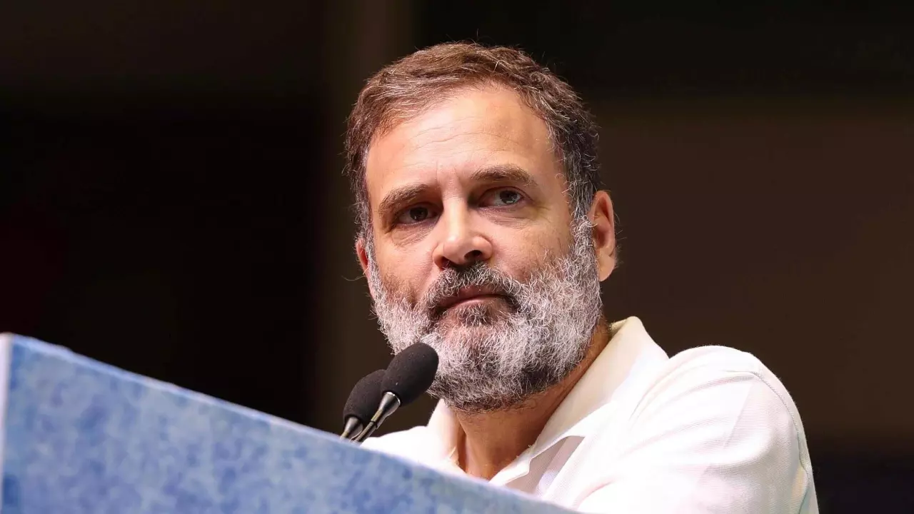 Rahul Gandhi addressing an OBC conference in Delhi