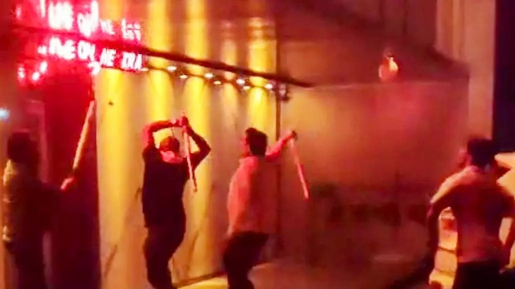 MNS activists vandalise Night Riders Bar on the outskirts of Panvel, in Raigad district, late Saturday, Aug. 2, 2025.