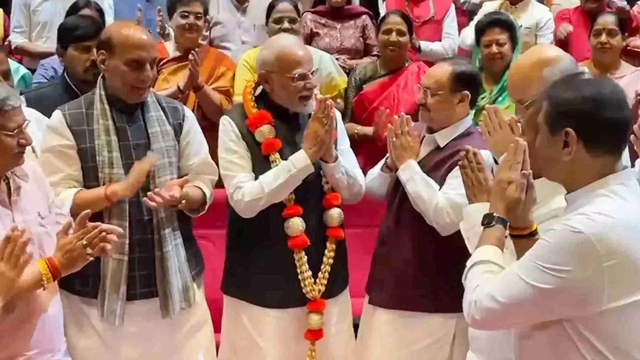 NDA parliamentary party meet: Modi greeted with ‘Har Har Mahadev’ chants