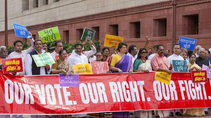 INDIA bloc MPs protest in Parliament complex