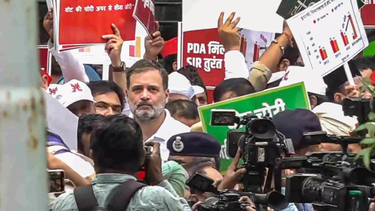 Rahul Gandhi at INDIA Bloc protest march in Delhi