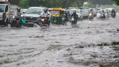 waterlogged road in Delhi