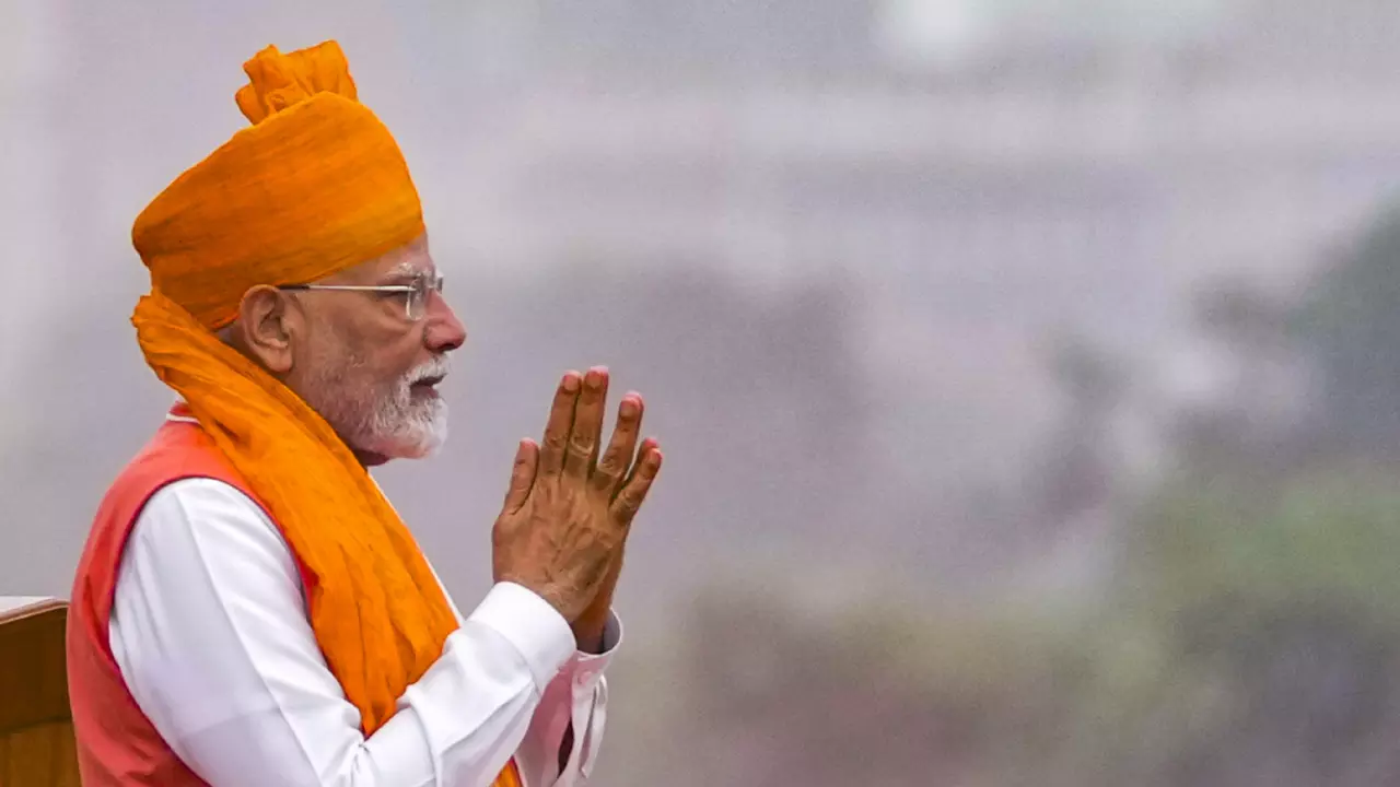 Prime Minister Narendra Modi touched upon various issues in his 103-minute Independence Day speech from the ramparts of Red Fort in Delhi on August 15, 2025. (Photo: PTI)