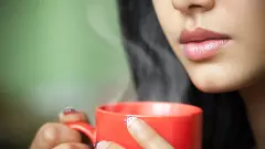 Drinking hot coffee