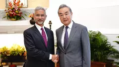 Chinese Foreign Minister Wang Yi (right) with External Affairs Minister S Jaishankar