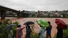 Swollen Tawi river amid rainfall, in Jammu