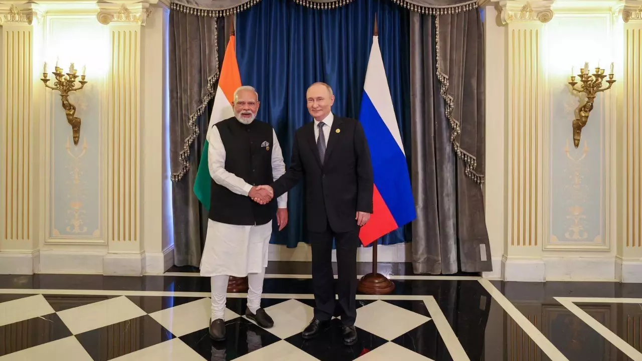 Prime Minister Narendra Modi  with Russian President Vladimir Putin at the SCO summit