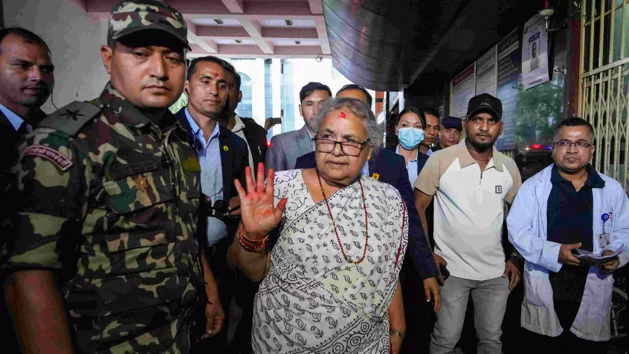 Prime Minister Sushila Karki arrives to meet the victims of the anti-government protests