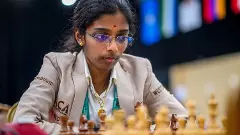 Indian Grandmaster Vaishali Rameshbabu during the FIDE Womens Grand Swiss 2025 Round 11 chess match against Chinas GM Tan Zhongyi, in Samarkand, Uzbekistan. (FIDE/PTI)