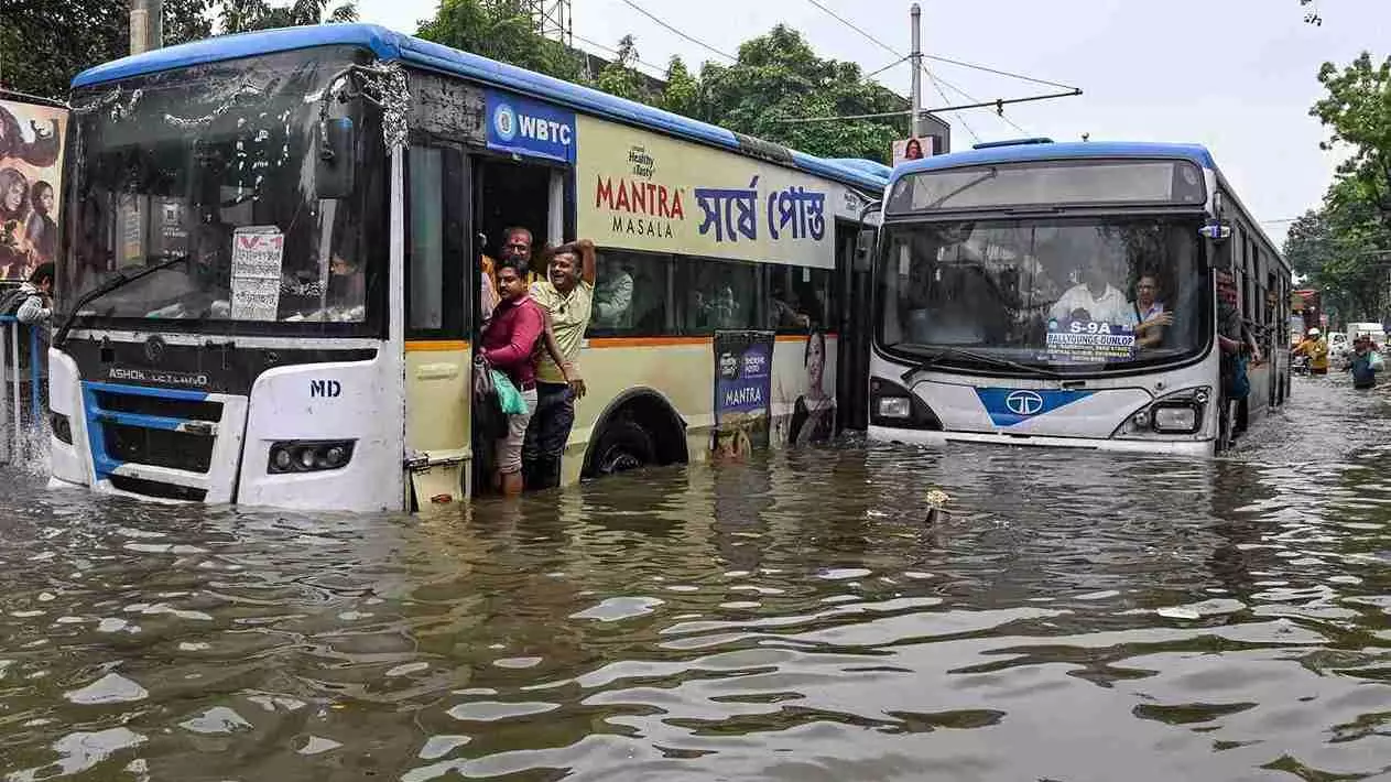 Kolkata waterlogged before Durga Puja