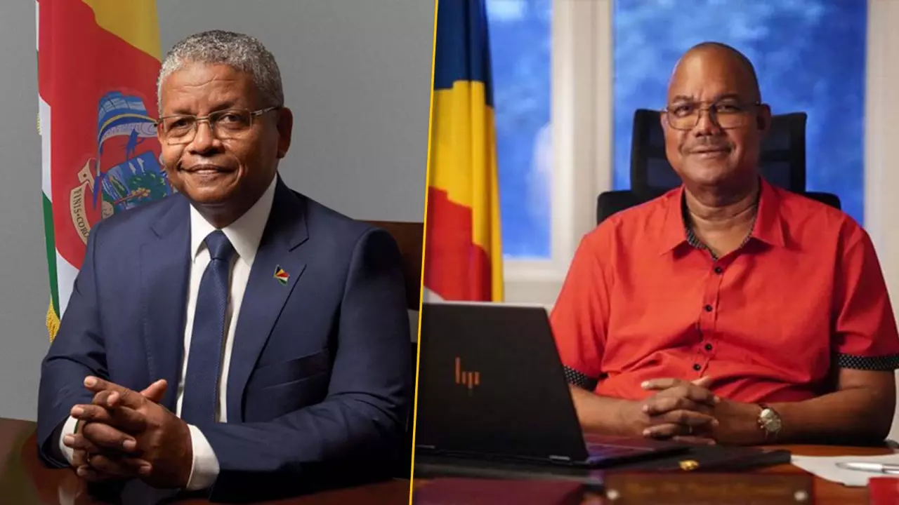 India eyes Seychelles poll; in pic are Wavel Ramkalawan and Patrick Herminie of the United Seychelles Party (USP)