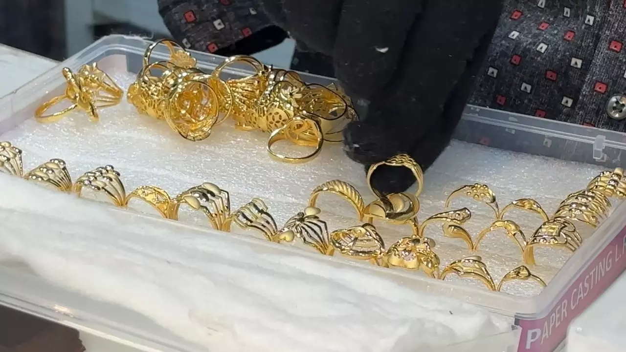 Gold rings at a showroom in Delhi. Photo by Nadim Ahmad