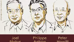 Joel Mokyr, Philippe Aghion and Peter Howitt (From left)