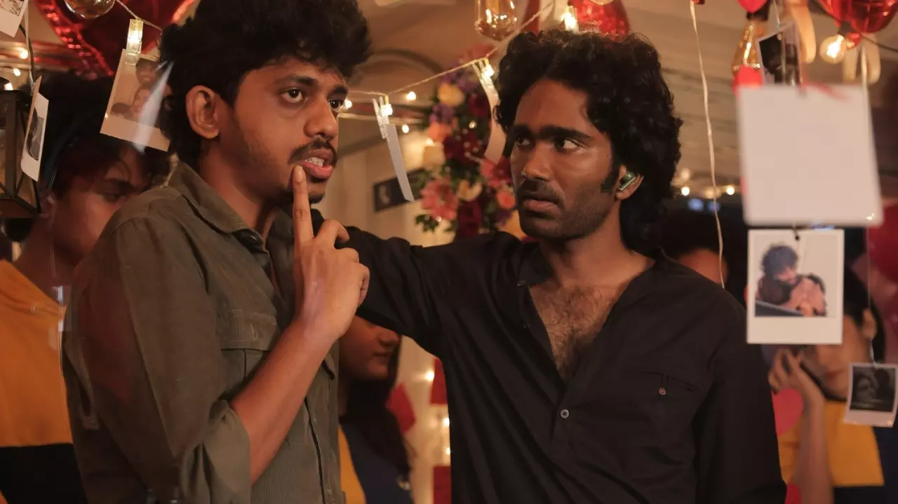 Pradeep Ranganathan (right) with Dude director Keerthiswaran