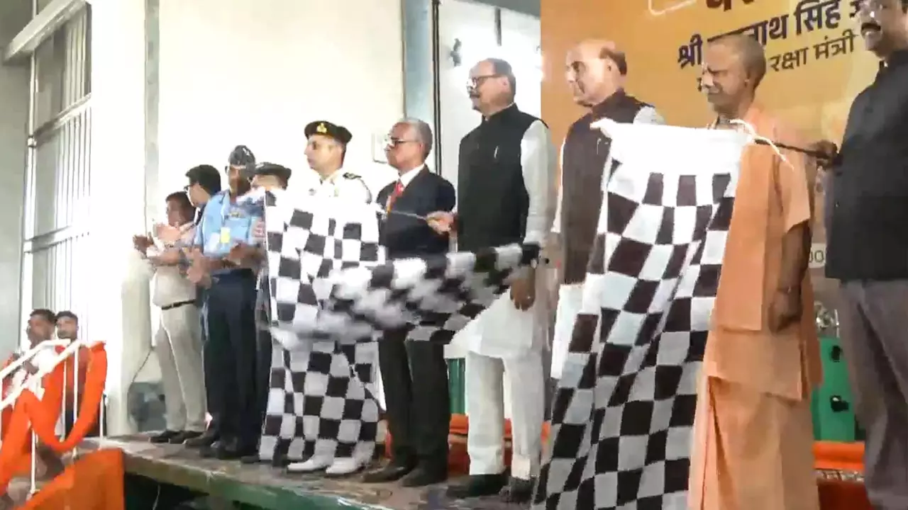 Union Defence Minister Rajnath Singh and Uttar Pradesh Chief Minister Yogi Adityanath flag off  first batch of BrahMos missiles from Lucknow