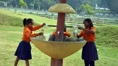 Bihar school girls in Patna. Bihars education allocation is among the highest in India.
