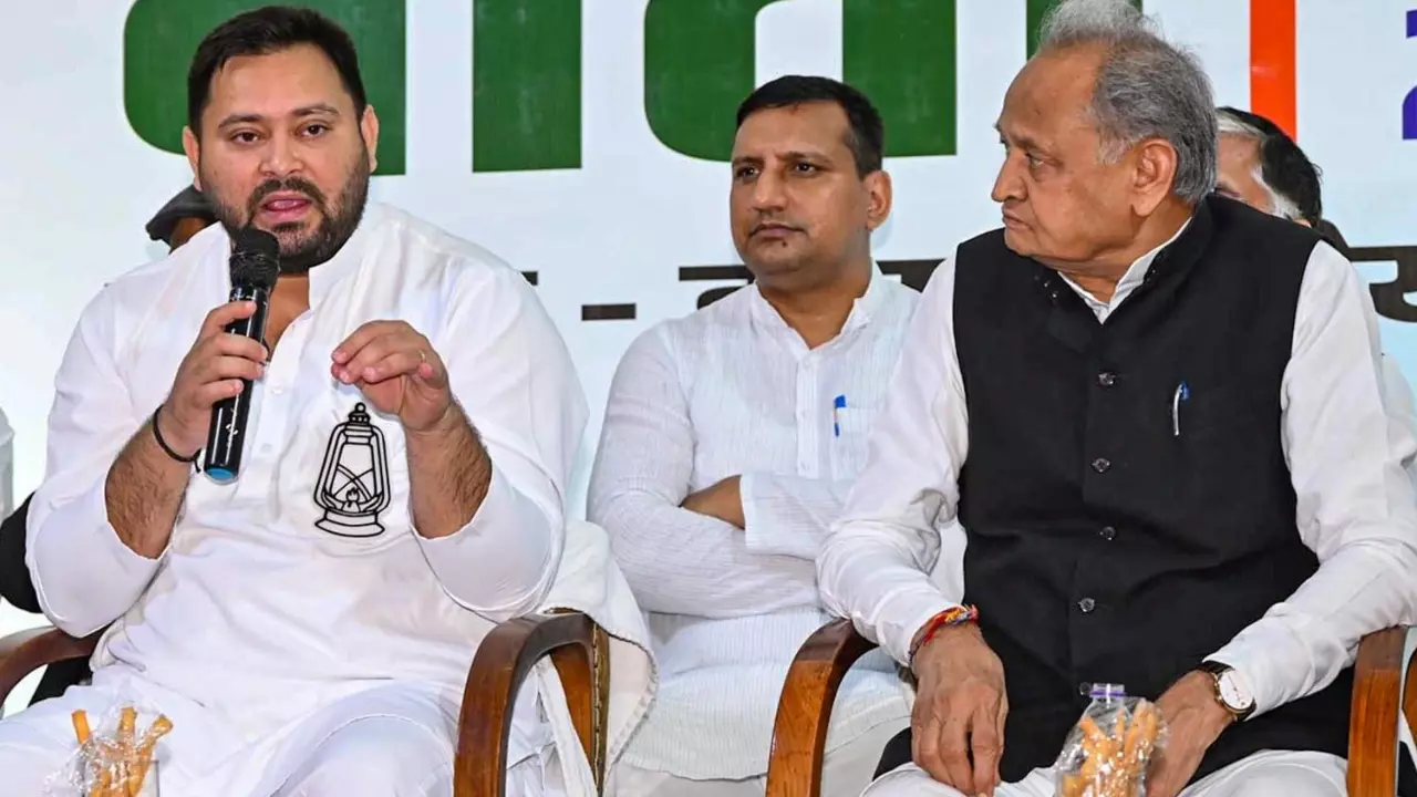 Tejashwi Yadav addresses INDIA bloc press conference