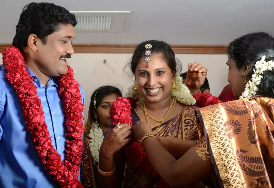 Rajya Sabha member AA Rahim and his wife Amrutha, on their wedding day. By special arrangement Rajya Sabha member AA Rahim and his wife Amrutha, on their wedding day. By special arrangement