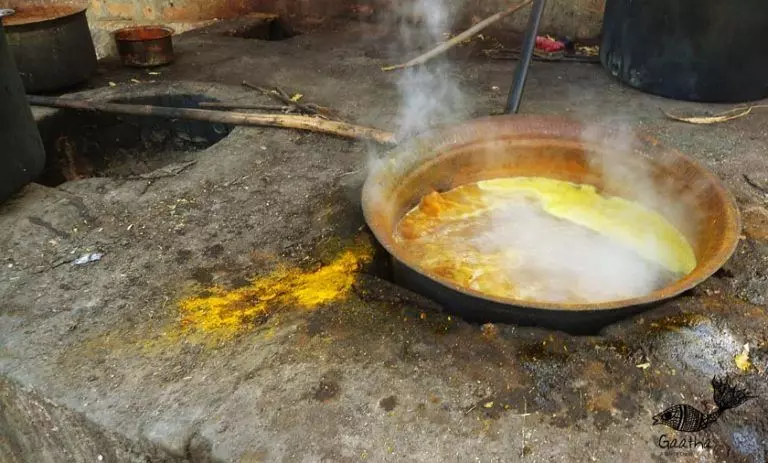 Dye being prepared the traditional way. Photo courtesy Khamir