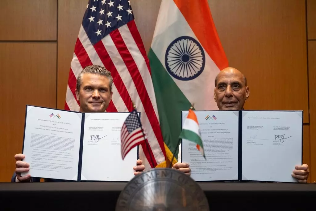 US Secretary of War Peter Hegseth (Left) with Defense Minister Rajnath Singh US Secretary of War Peter Hegseth (Left) with Defense Minister Rajnath Singh