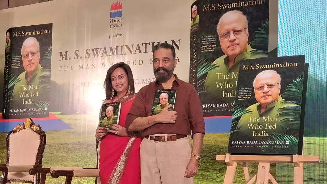 Priyambada Jayakumar with Kamal Haasan at the launch of her book
