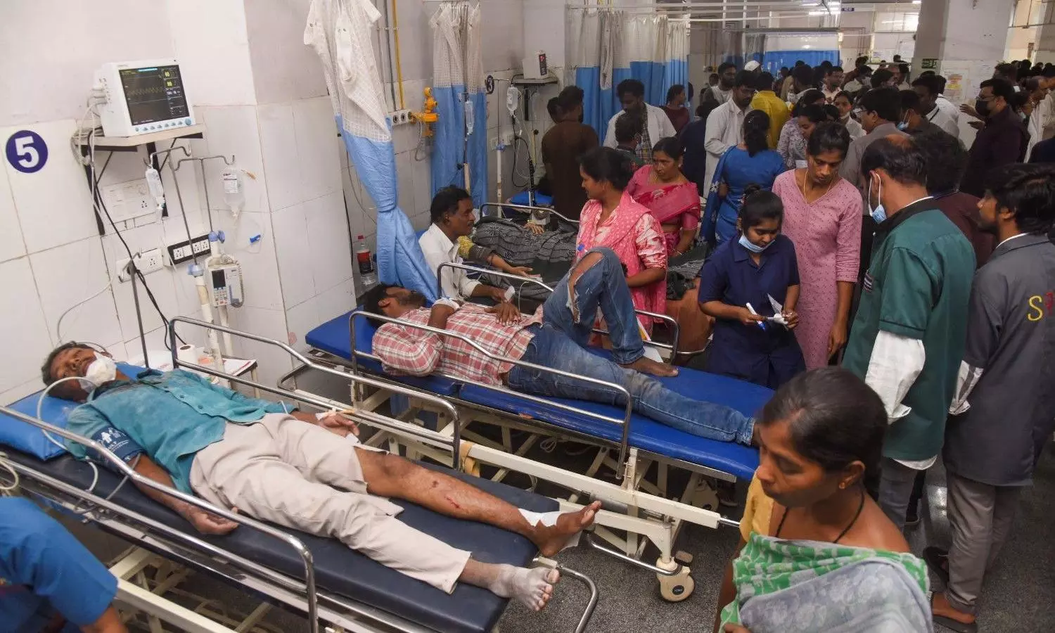 Injured receive medical treatment at a hospital after a tipper lorry in Telangana Injured receive medical treatment at a hospital after a tipper lorry in Telangana