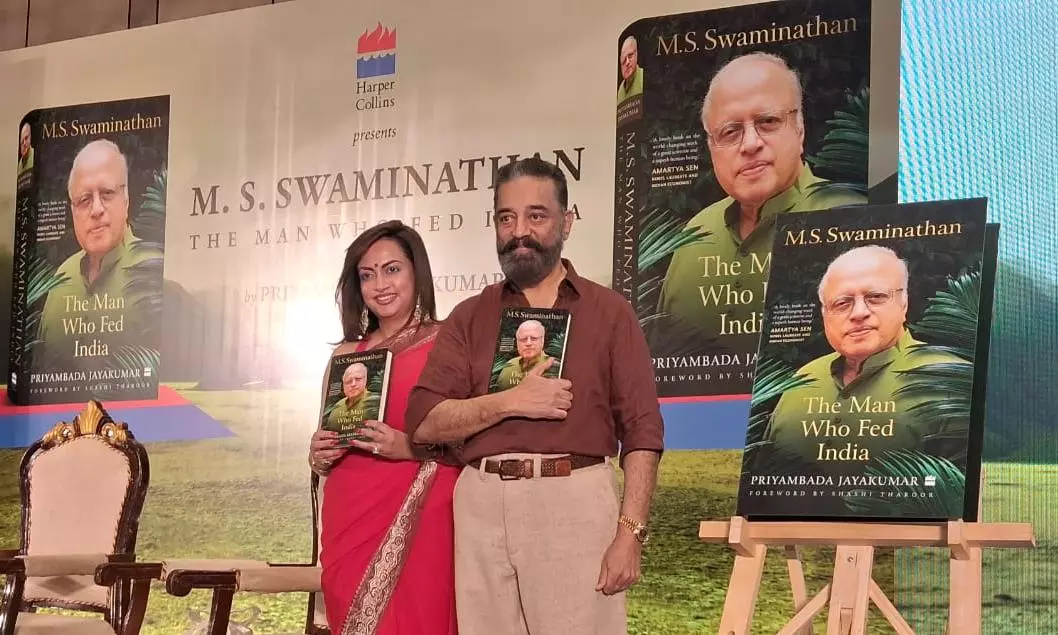 Priyambada Jayakumar with Kamal Haasan at the launch of her book Priyambada Jayakumar with Kamal Haasan at the launch of her book