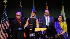 Zohran Mamdani with his wife and parents Zohran Mamdani with his wife and parents