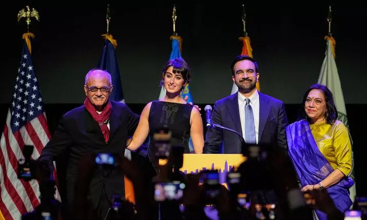 Zohran Mamdani with his wife and parents Zohran Mamdani with his wife and parents