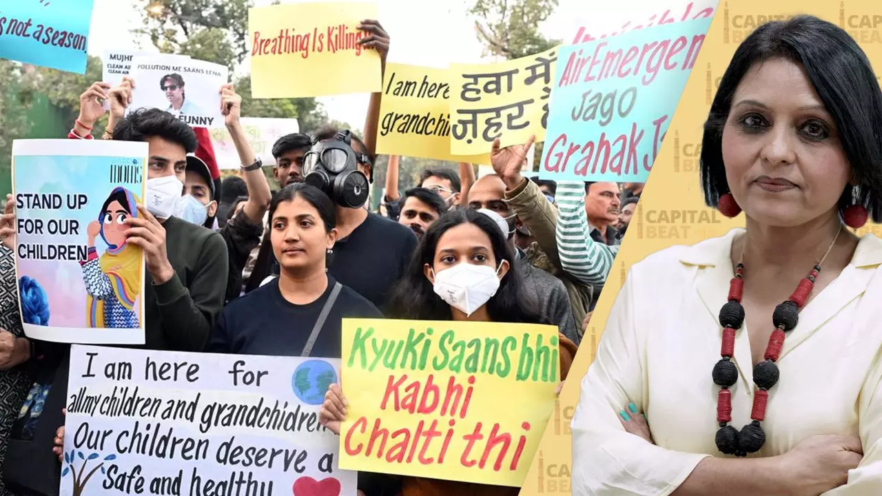 Parents and activists gathered at Delhi’s India Gate demanding urgent action against rising air pollution