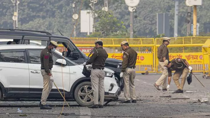 police inspect site after Delhi car blast