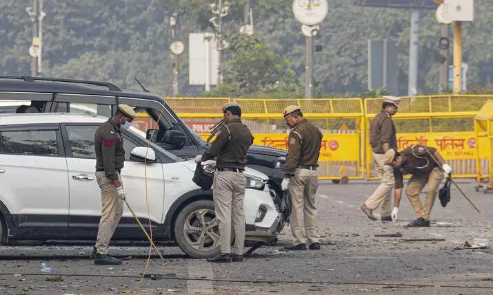police inspect site after Delhi car blast