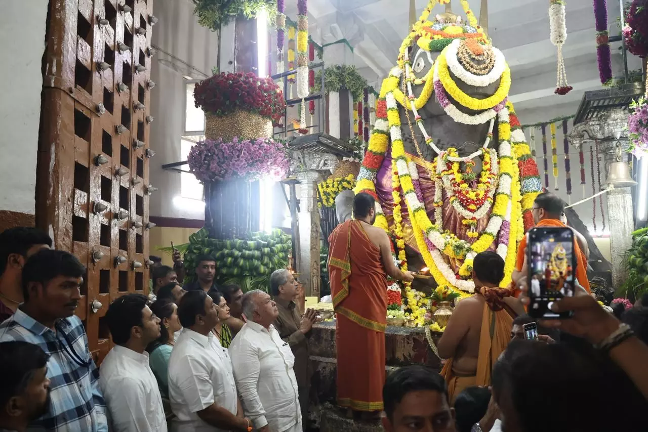 The deity at the Bull Temple decked up for the festival. Photo: Raghu RD The deity at the Bull Temple decked up for the festival. Photo: Raghu RD