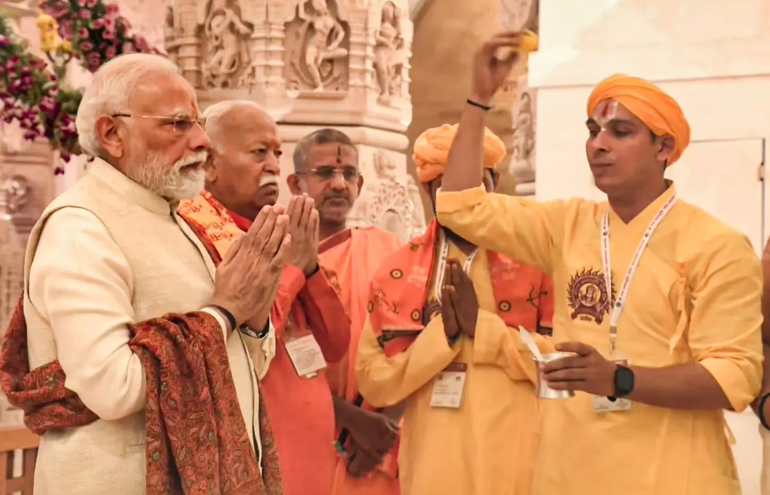 Modi performed the Bhoomi Pujan ceremony for the Ram Temple in Ayodhya in August 2020 and also the consecration ceremony in January 2024. Mohan Bhagwat too was accommodated in the rituals, but in a position that was secondary to Modi’s. Representative image: PTI file photo