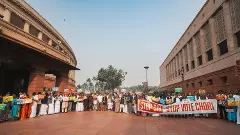 Opposition leaders protest against SIR outside Parliament on the second day of Winter Session.