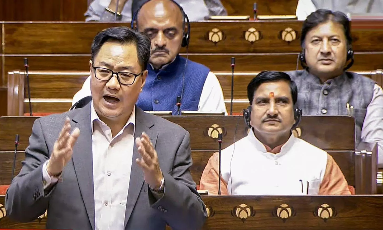 Union Minister Kiren Rijiju speaks during the Winter Session of Parliament Union Minister Kiren Rijiju speaks during the Winter Session of Parliament