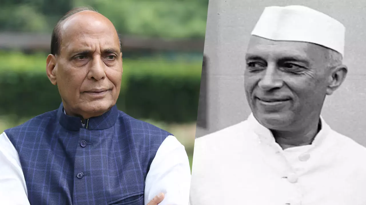 Rajnath Singh and Jawaharlal Nehru