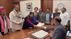 INDIA bloc MPs handing notice to Lok Sabha Speaker