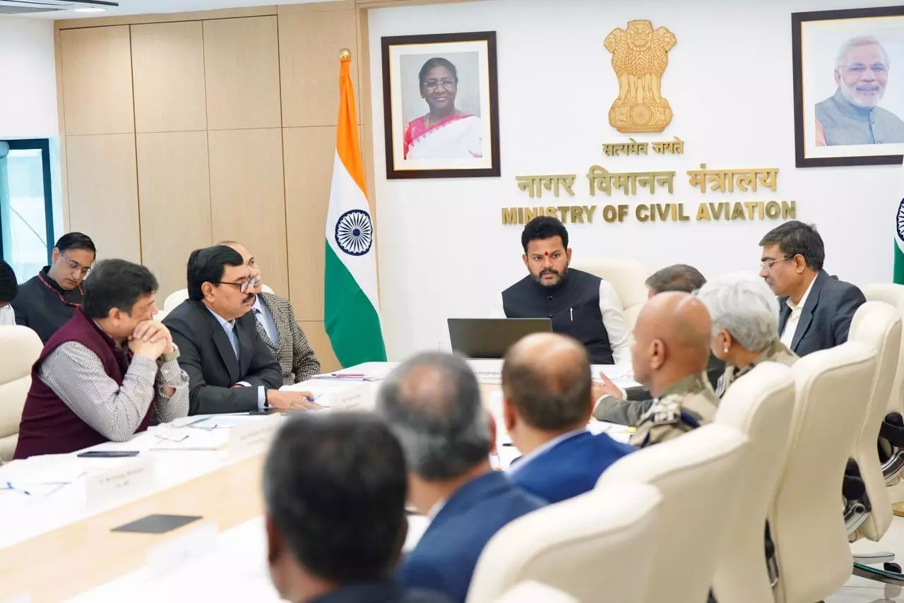 Civil Aviation Minister Ram Mohan Naidu holding a review meeting with airlines Civil Aviation Minister Ram Mohan Naidu holding a review meeting with airlines