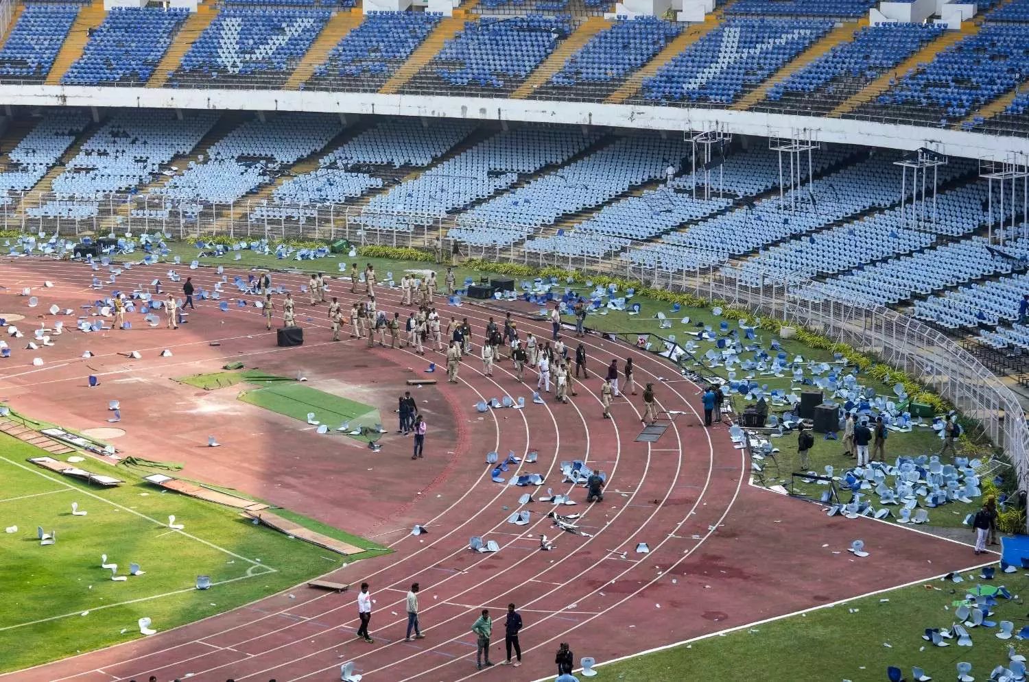 A view of Kolkatas Vivekananda Yuva Bharati Krirangan stadium after a commotion over an event involving Lionel Messi. A view of Kolkatas Vivekananda Yuva Bharati Krirangan stadium after a commotion over an event involving Lionel Messi.