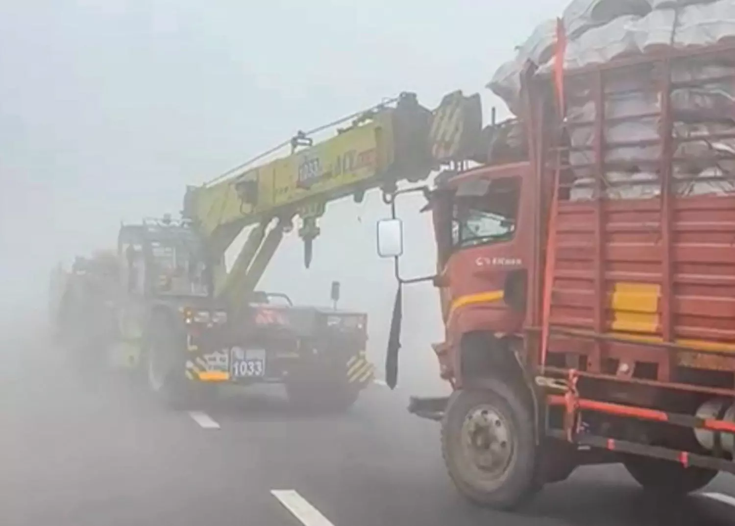 Pile-up in Uttar Pradesh on December 15 morning due to dense fog. Pile-up in Uttar Pradesh on December 15 morning due to dense fog.