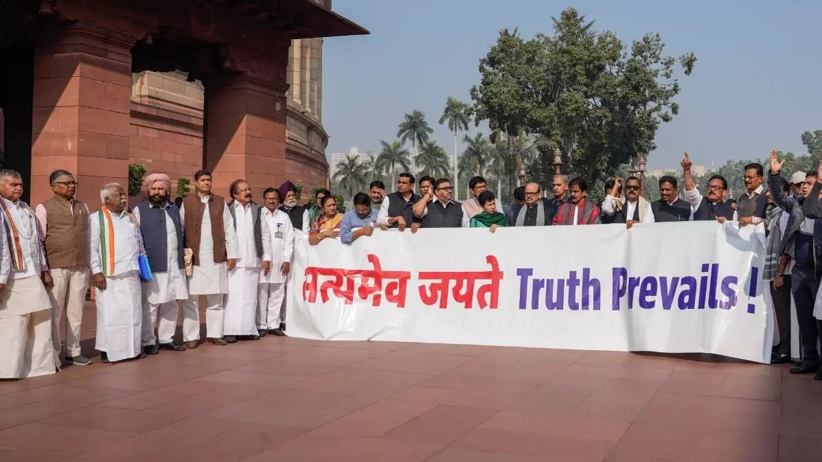 Opposition MPs stage a protest during Parliament Winter session