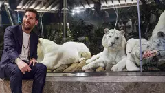 Argentine footballer Lionel Messi during a visit at Vantara, a wildlife rescue centre
