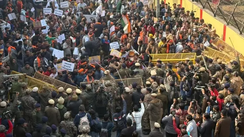 Protest outside Bangladesh High Commission in Delhi
